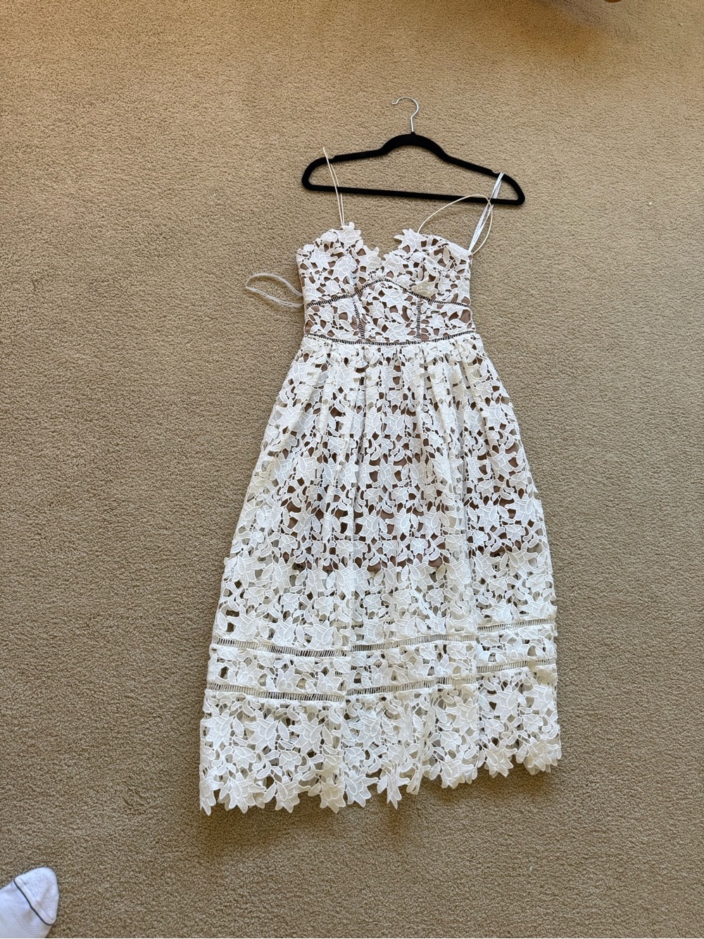 Self portrait White Floral Lace Midi Dress with Spaghetti Straps